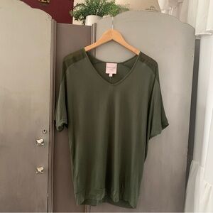 Romeo & Juliet Couture Olive Green V-Neck Women's Top